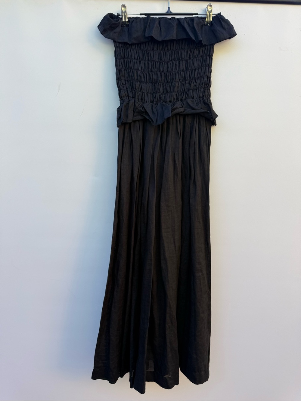 Doen Astoria Black Smocked Strapless Maxi Dress Sz XS